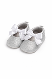 Cute Baby Girl Glitter Bow Shoes – Soft & Elegant - Silver