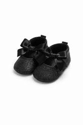 Cute Baby Girl Glitter Bow Shoes – Soft & Elegant - Black