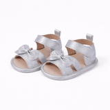 Baby Girl Bow Soft Sole Sandals - Silver