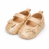 Baby Girl Golden Glitter Party Wear Shoes with Bow - Golden