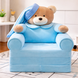 Adorable Kids Foldable Sofa Seat Blue Bear With Cap