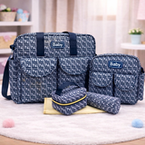 5-Piece Navy Blue Premium Baby Diaper Bag Set β Large Capacity Maternity Bag with Bottle Cover, Pouch & Changing Mat