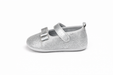 Cute Baby Girl Glitter Big Bow Shoes – Soft & Elegant - Silver