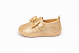 Cute Baby Girl Glitter Bow Shoes – Soft & Elegant - Golden