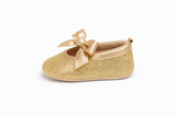 Cute Baby Girl Glitter Bow Shoes – Soft & Elegant - Golden