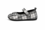 Baby Girl Bow Strap Shoes – Classic Checks - Grey / Black Check with Glitter Bow