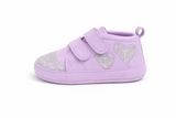 Baby Girl Glitter Toe Sneakers – Heart Patch Design - Lavender Purple with Silver Glitter