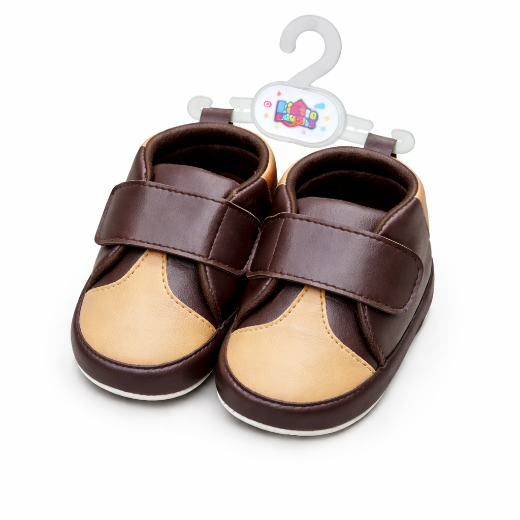 Stylish Baby Boy Soft Shoes – Comfortable & Trendy - Dark Brown & Light Beige Combination