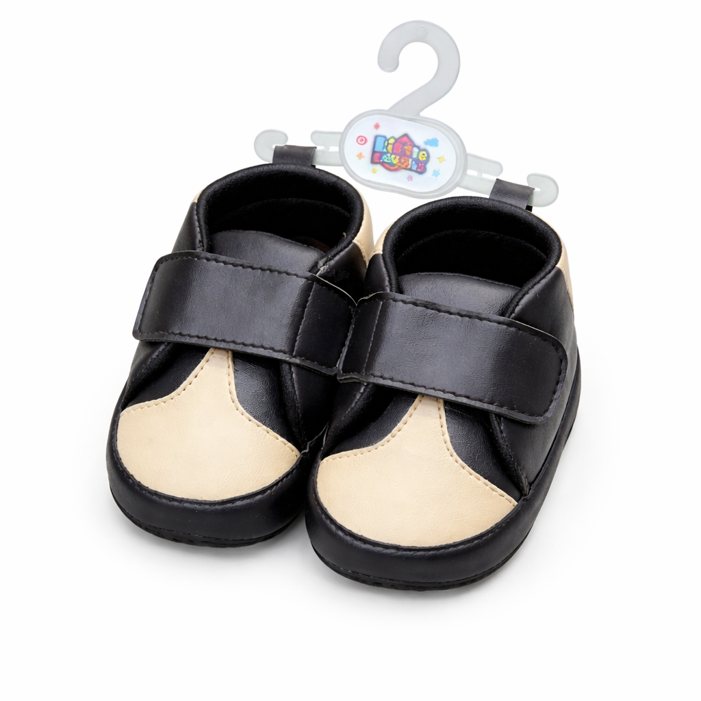 Stylish Baby Boy Soft Shoes – Comfortable & Trendy - Black & Cream Combination