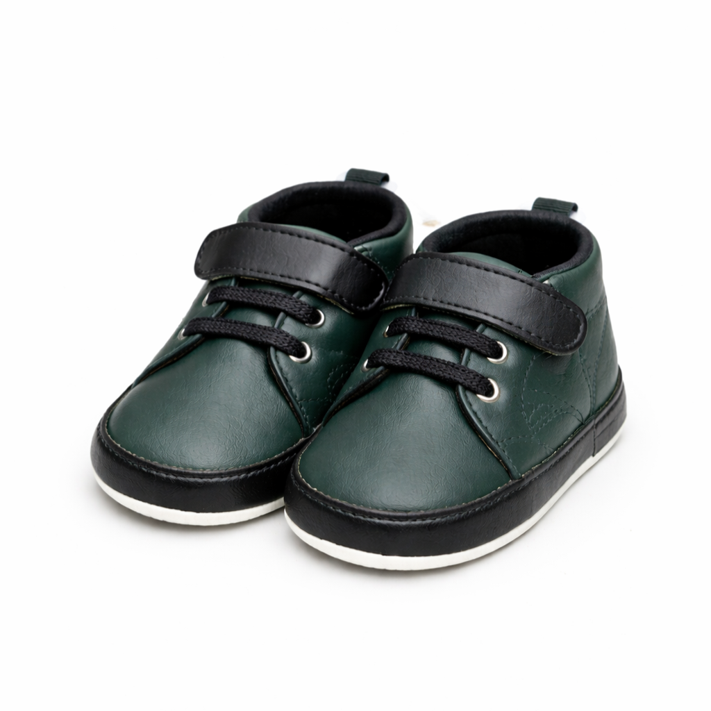 Premium Baby Boy Lace-Up Soft Shoes – Stylish & Comfortable - Dark Green & Black