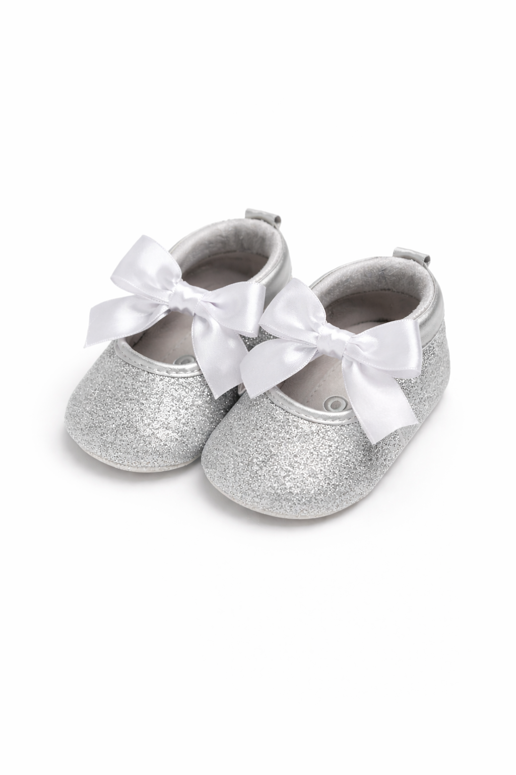 Cute Baby Girl Glitter Bow Shoes – Soft & Elegant - Silver