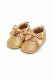 Cute Baby Girl Glitter Bow Shoes – Soft & Elegant - Golden