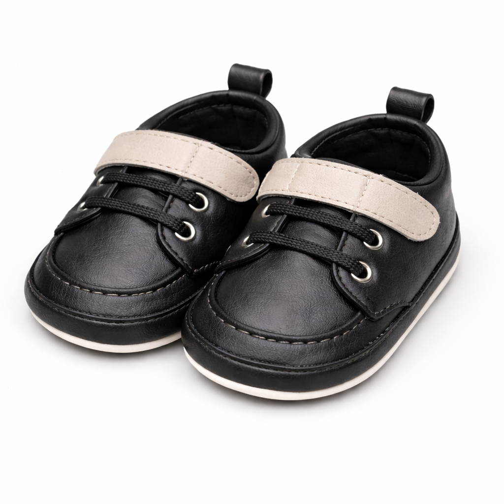 Stylish Black & Beige Soft-Sole Baby Shoes