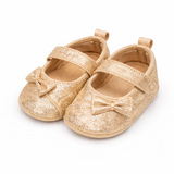 Baby Girl Golden Glitter Party Wear Shoes with Bow - Golden
