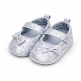 Baby Girl Golden Glitter Party Wear Shoes with Bow - Silver