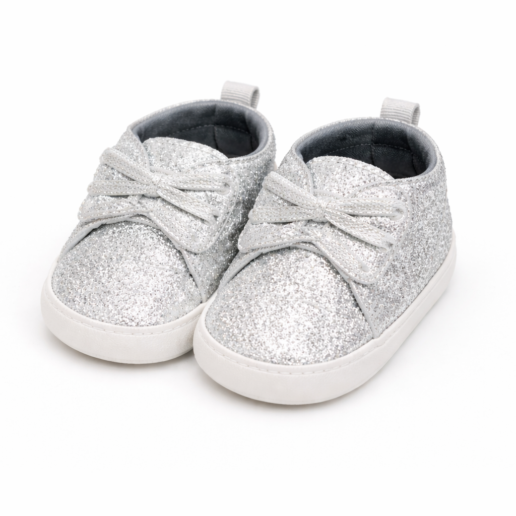 Glitter Silver Baby Shoes – Party Wear Collection