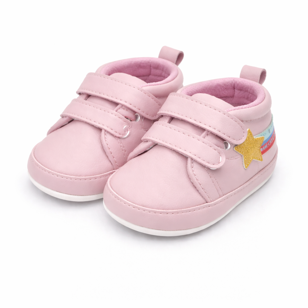 Star Style Baby Shoes – Soft Pink & Gold