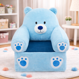 Adorable Kids Foldable Sofa Seat - Blue Bear