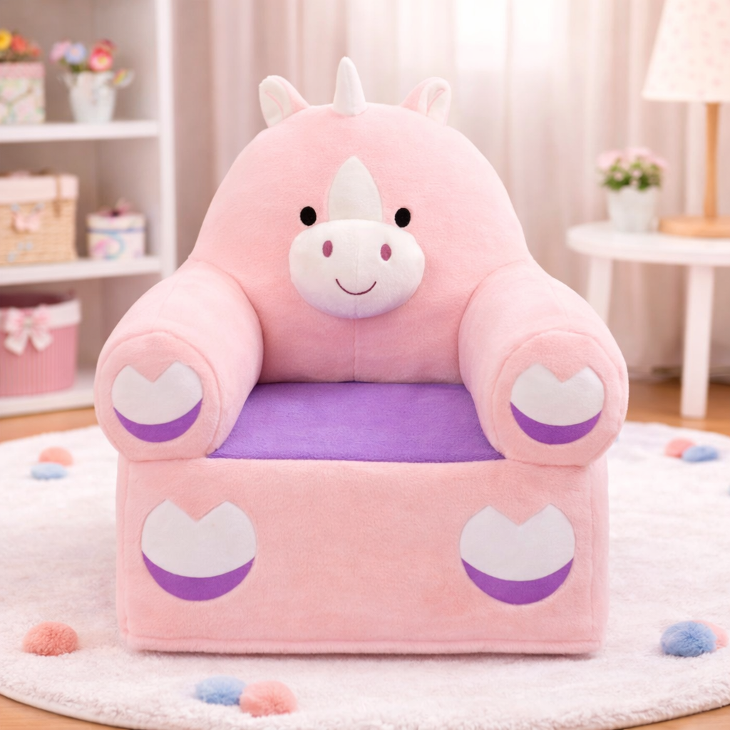 Adorable Kids Foldable Sofa Seat - Pink - Unicorn