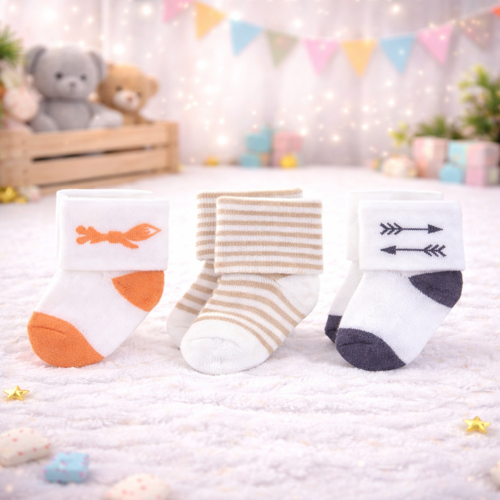 Infant Pack Of 3 Baby Socks - 0 TO 12 MONTH