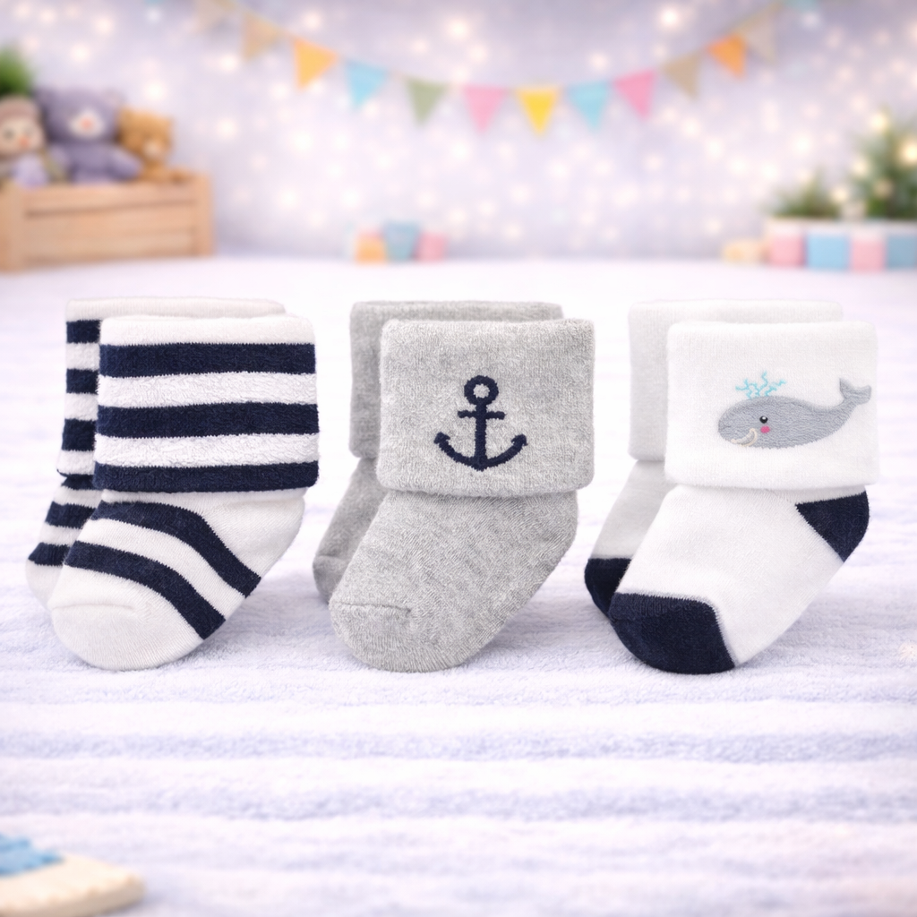 Infant Pack Of 3 Baby Socks - 0 TO 12 MONTH