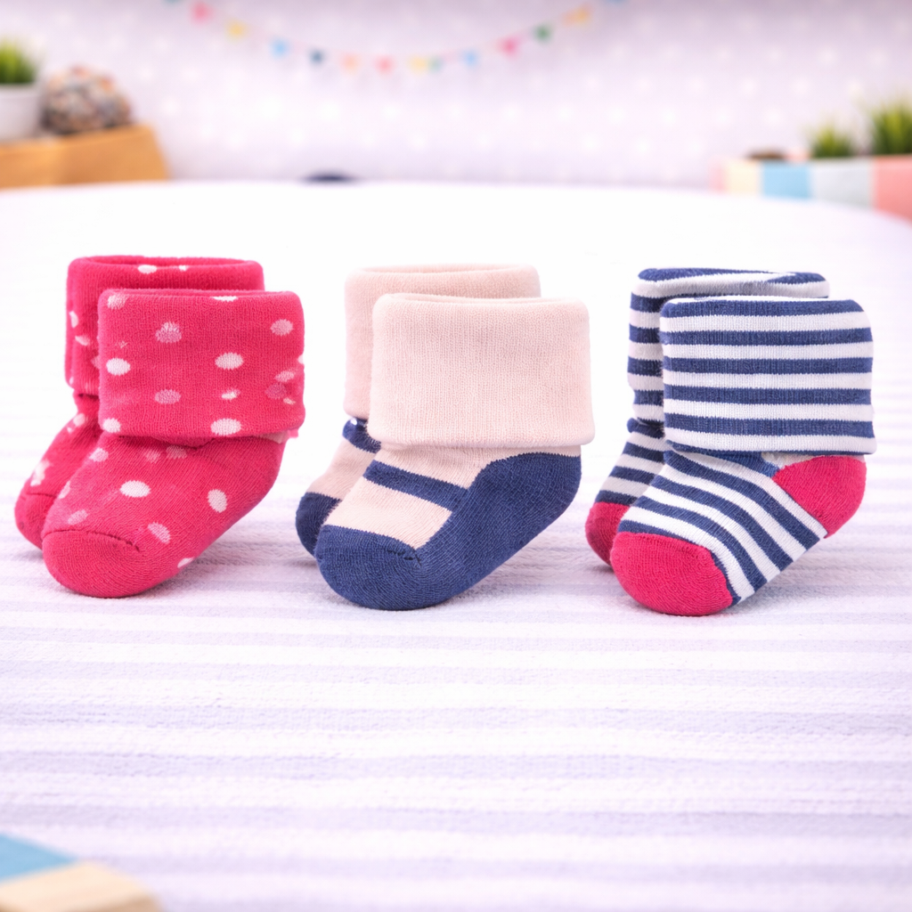 Infant Pack Of 3 Baby Socks - 0 TO 12 MONTH