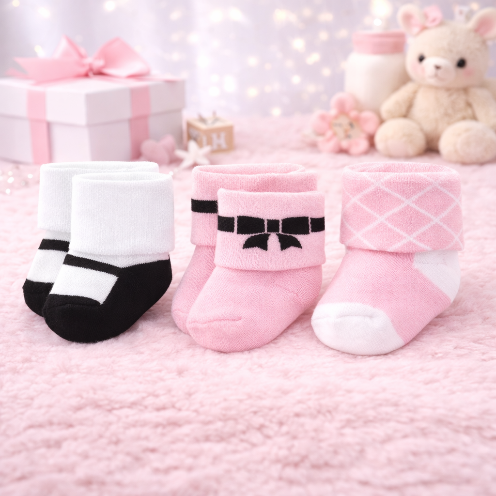 Infant Pack Of 3 Baby Socks - 0 TO 12 MONTH