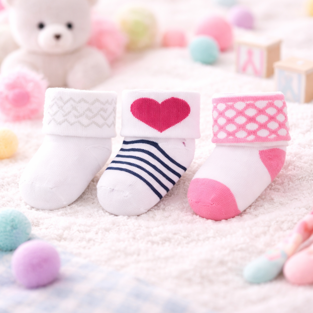 Infant Pack Of 3 Baby Socks - 0 TO 12 MONTH