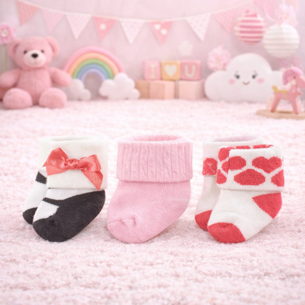 Infant Pack Of 3 Baby Socks - 0 TO 12 MONTH