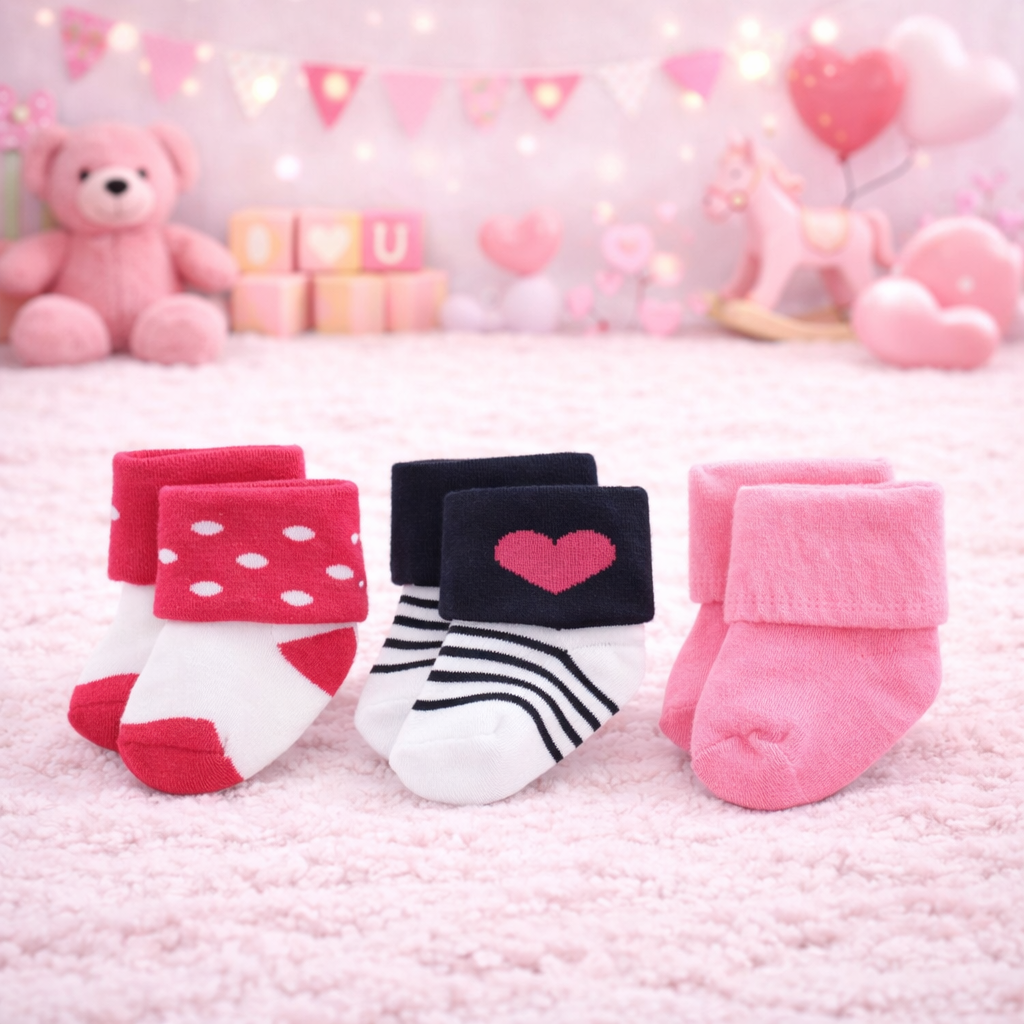 Infant Pack Of 3 Baby Socks - 0 TO 12 MONTH