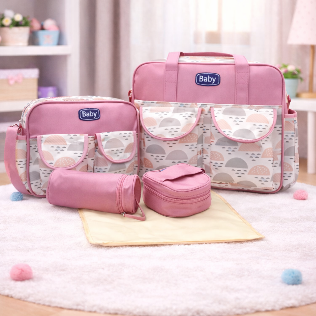 Baby Care Mother Bag | 5 PCs - Pink