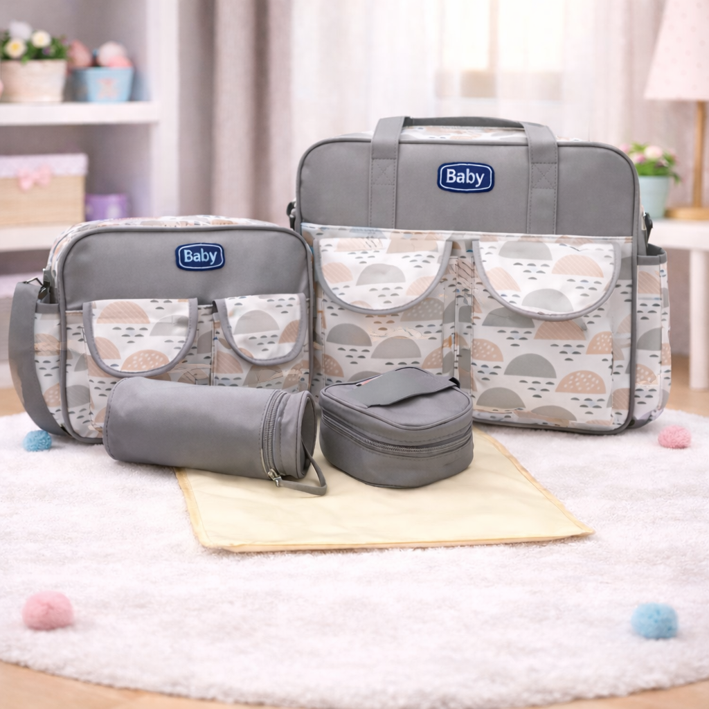 Baby Care Mother Bag | 5 PCs - Gray